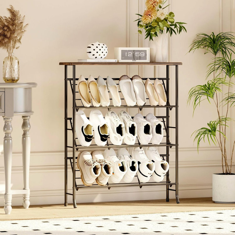Shoe Rack Storage, Narrow 4 Tier Metal Shoe Storage Shelf, Free Standing Shoe Racks, Space Saving Shoe Rack Organizer For Entryway, Hallway, Bedroom, Living Room