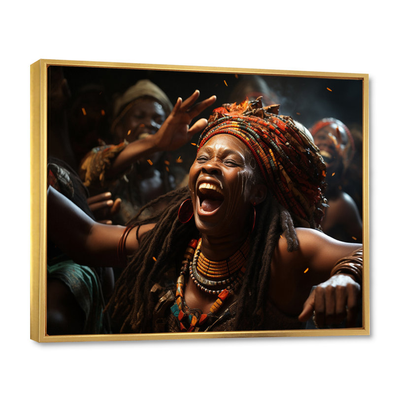 Célébration de la culture africaine I sur toile, H 16 po x l 32 po x P 1 po, Cadre flottant doré
