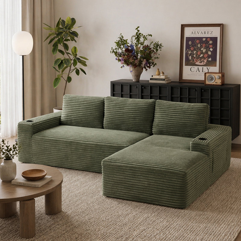 Canapé modulaire 104 po Cloud, canapé modulaire moderne avec assise profonde, canapé en velours côtelé sans méridienne avec méridienne en forme de L pour la chambre à coucher du salon, aucun assemblage requis