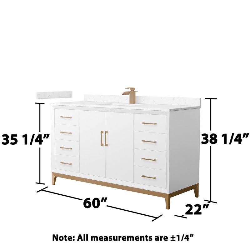 Amici Single Bathroom Vanity Set, Cultured Marble (White), Satin Bronze, 42"