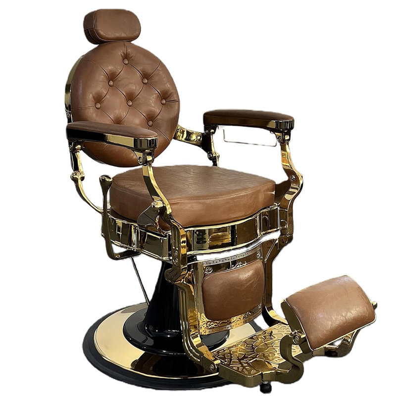 Vintage Reclining Barber Chair with Hydraulic Lift, 700 lb Capacity, 360° Swivel Height-Adjustable Salon & Tattoo Chair with Headrest