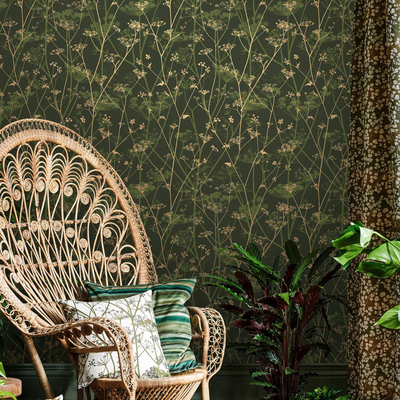 Floral Metallic Wallpaper Roll, Sage/Gold