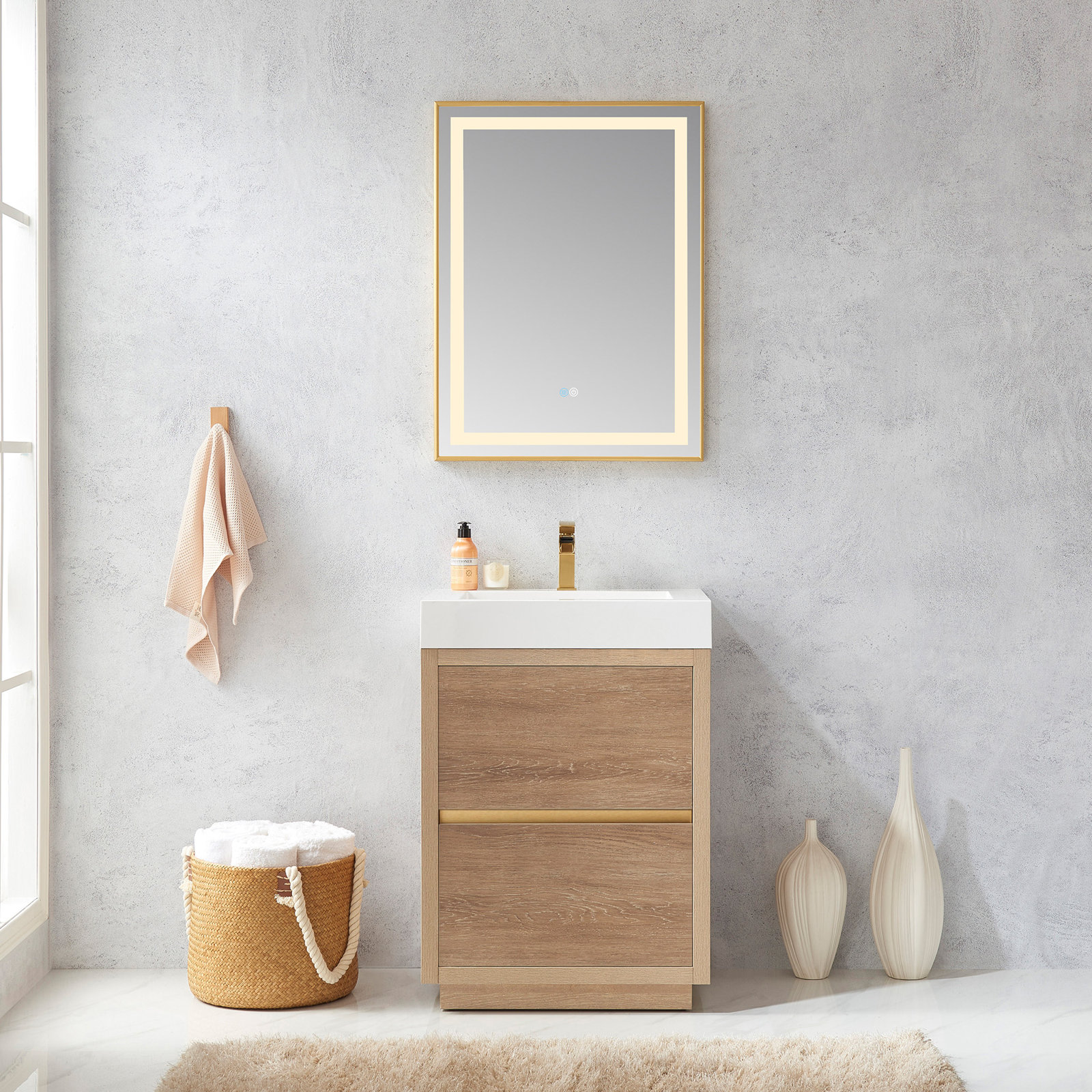Beira 24'' Single Bathroom Vanity, North American Oak, White