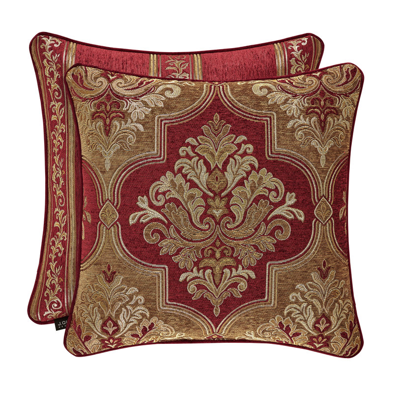 Matilda 20" Red and Gold Embroidered Square Throw Pillow