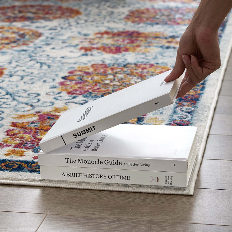 Ivory and Blue Floral Synthetic Rectangular 8' x 10' Area Rug