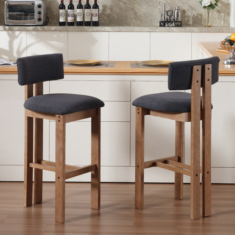 Francile Upholstered Stool with Solid Wood Frame, Bar Stool (30" Seat Height), Charcoal