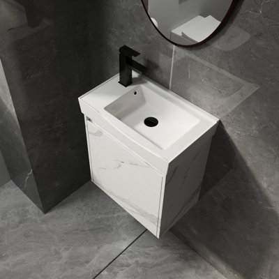 Meuble-lavabo mural de 20 pouces avec lavabo en céramique et armoire de rangement, peu encombrant et élégant pour les salles de bain modernes