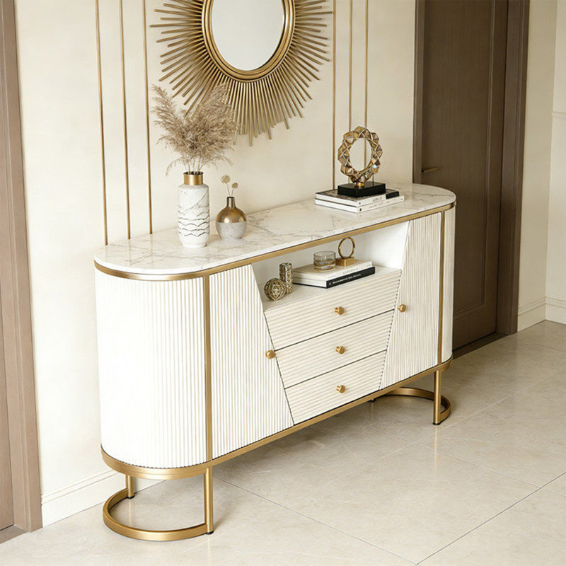 Armoire d'entrée de style italien, Crème / doré, H 35,43 po x l 47,24 po x P 15,75 po