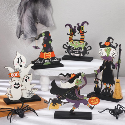 5 pièces décorations de centre de table en bois d'Halloween signe de centre de table de fête d'Halloween décorations de table de sorcière fantôme citrouille boo pour la maison fournitures de fête d'Halloween