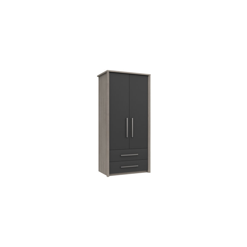 Colville 2 Door Manufactured Wood Wardrobe, Grey Oak/Graphite Gloss