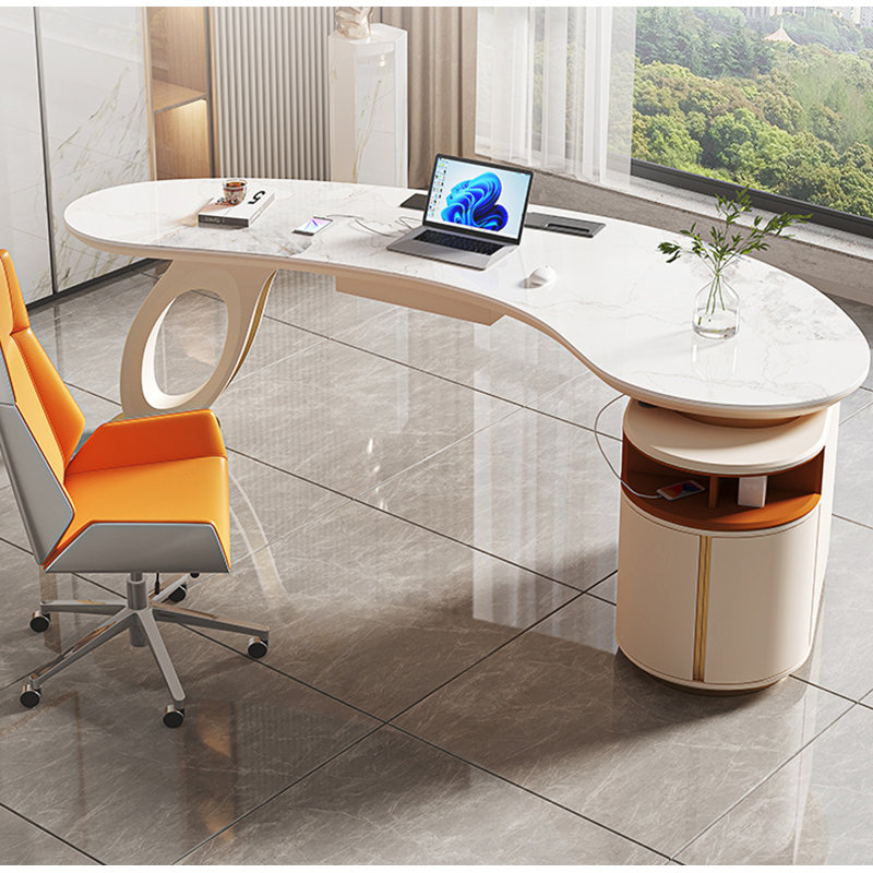 Heat Resistant Sintered Stone Desk with Multi Layer Storage Cabinet, 29.5" H x 78.7" W x 27.6" D