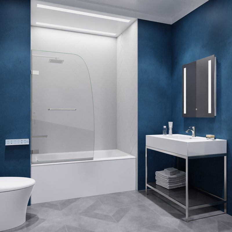 Vensea Series 30 in. by 55 in. Frameless Hinged Tub Door in Brushed Nickel, Brushed Nickel