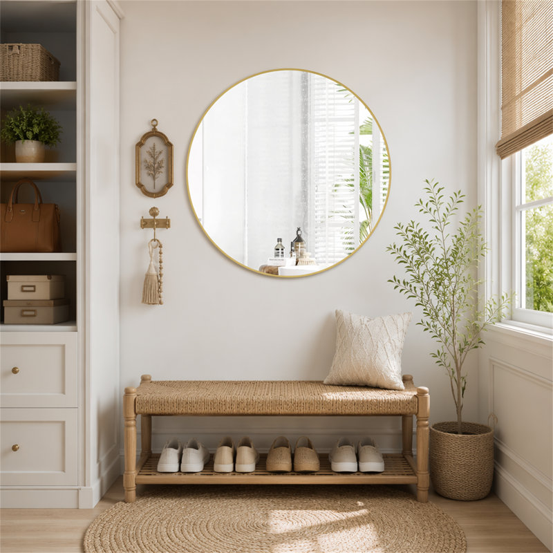 Glass Frame Round Wall Mirror, H 1 po x l 41,73 po, Gold