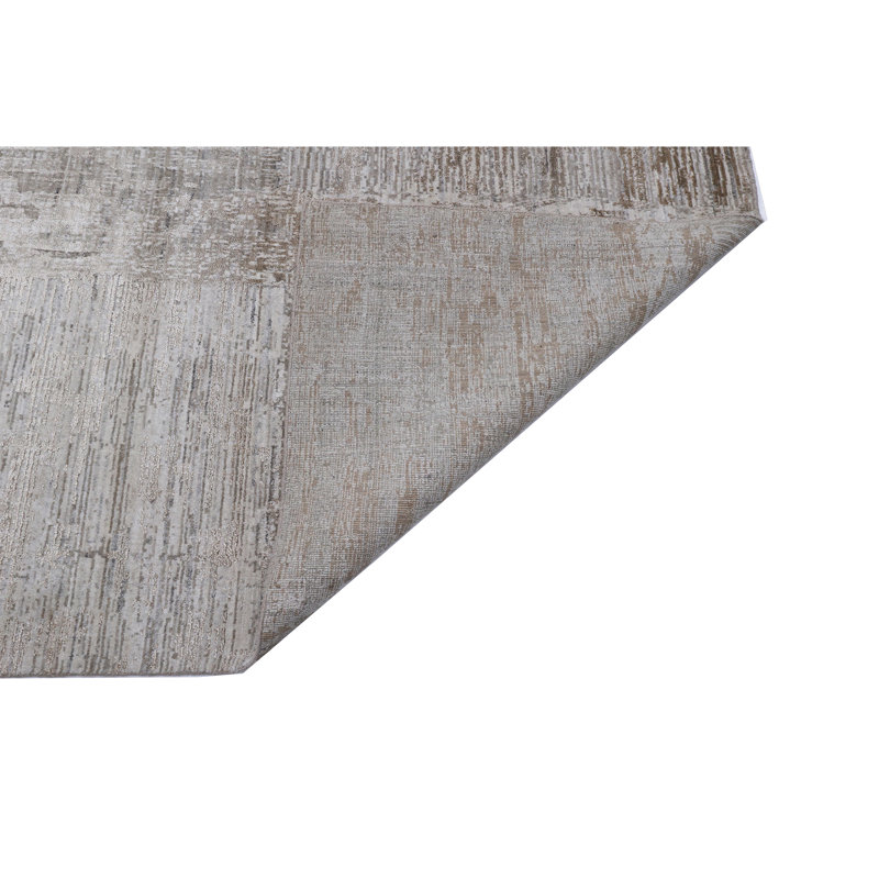 Tapis gris noué à la main, Rectangle de 10 pi x 14 pi