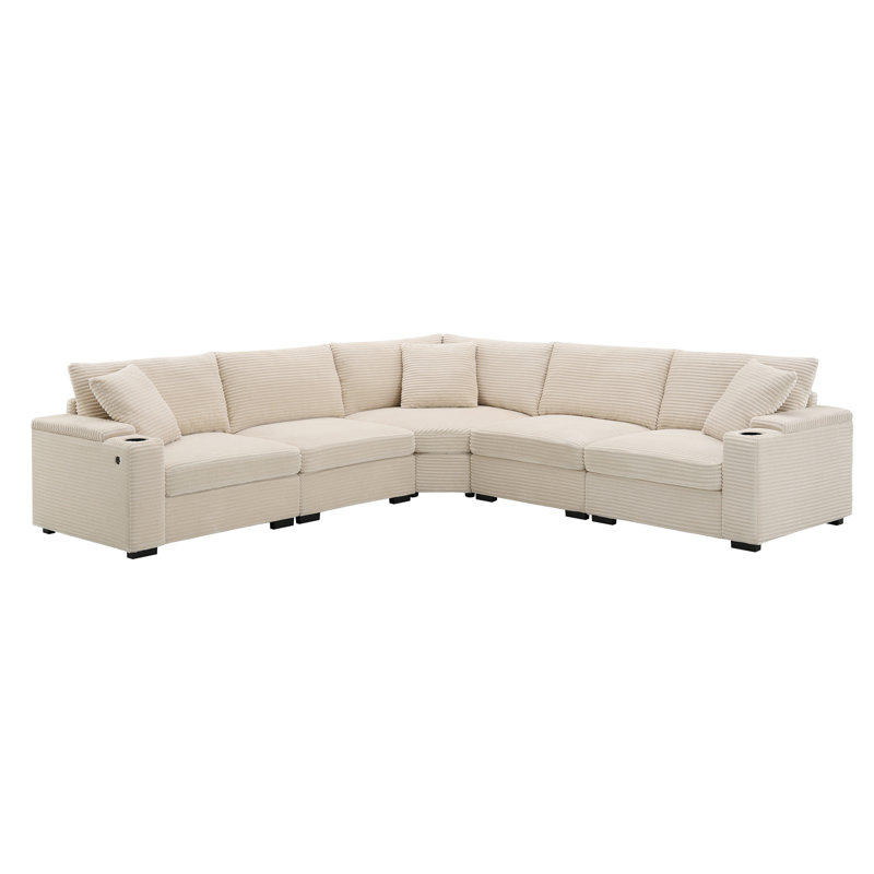 106" Convertible L Shaped Sectional Sofa, Beige Corduroy