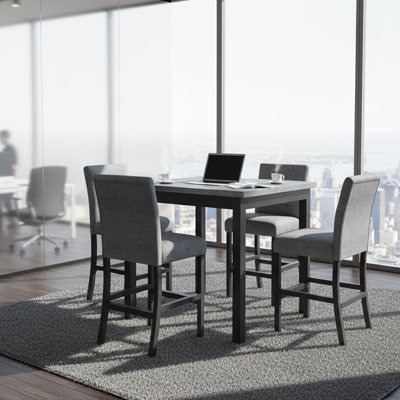 Counter Height Breakroom Dining Table Set with Upholstered Chairs – 5-Piece