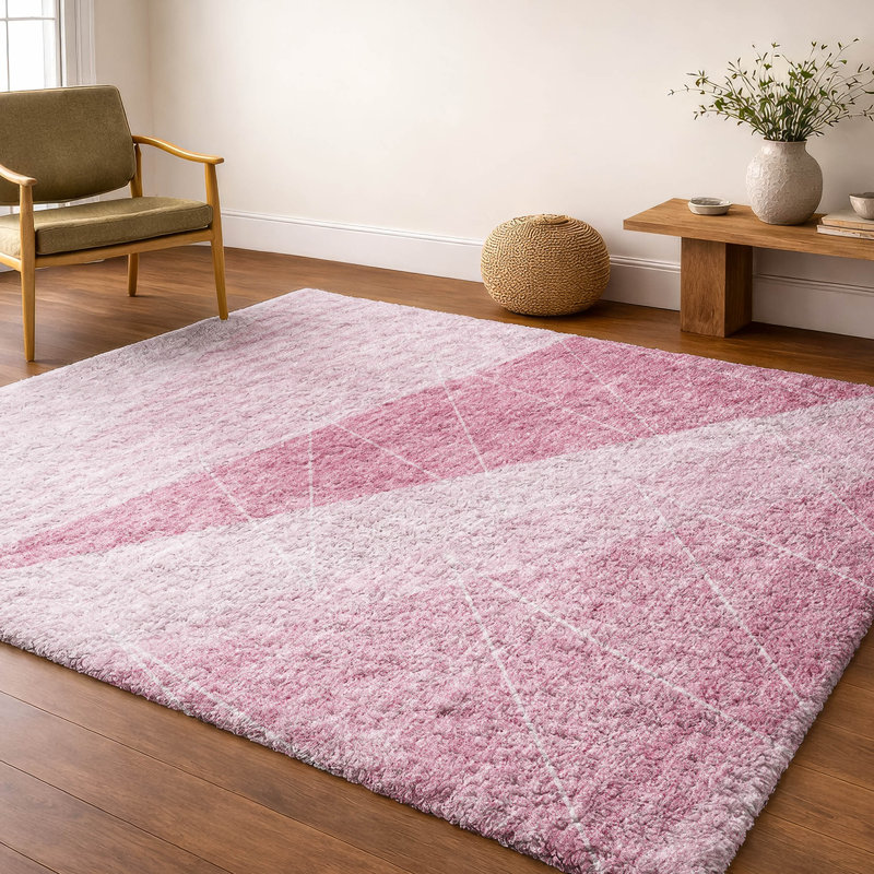 Tapis à poil long de qualité supérieure lavable à la machine ADS706, Rose, 10 pi x 14 pi