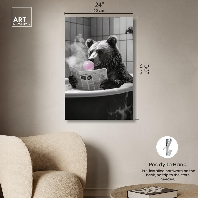 Ours de bain fumant Art Remedy, H 36 po x l 24 po, Toile tendue