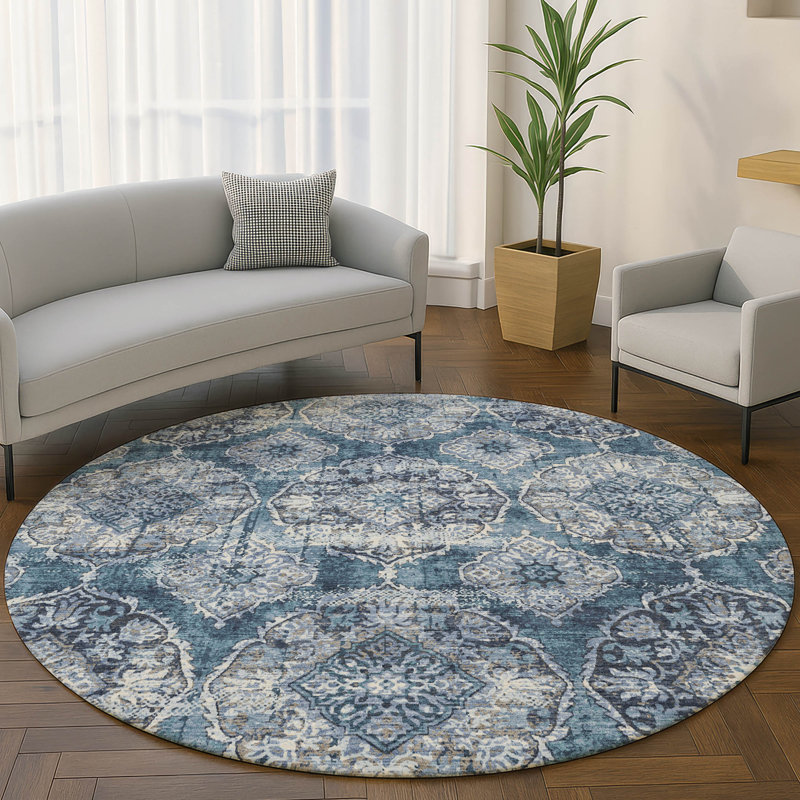 Premium Machine Washable Mayfield AMF2196 panel Rug, Denim, 8' Round