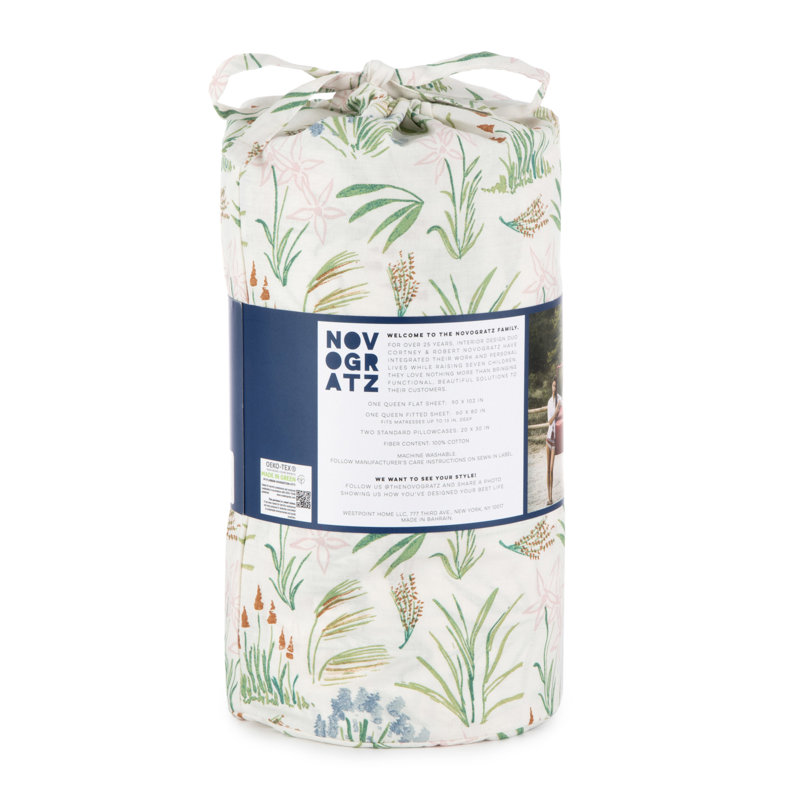 Novogratz by Utica Waverly Botanical 140 Thread Count Floral 100% Cotton Sheet Set