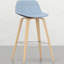 Tabourets de bar (paire) - style moderne Mid-Century, revêtement en lin bleu et 2 tabourets en denim, repose-pieds, design élégant