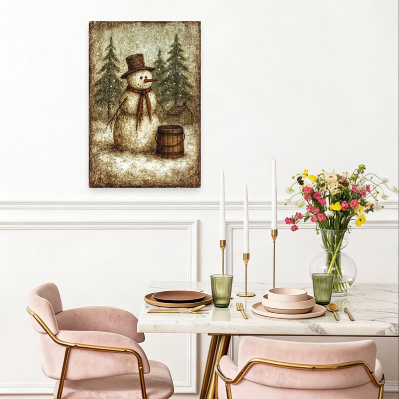 Winter Walk Vintage Abstract Pine Landscape Winter Wall Art Print 1 Piece Wrapped Canvas Wall Art, 60.96cm H x 40.64cm W