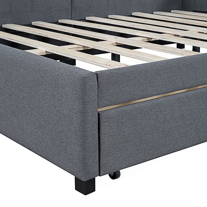 Full Size Upholstered Daybed With 2 Storage Drawers, Sofa Bed Frame, Day Bed, Gray