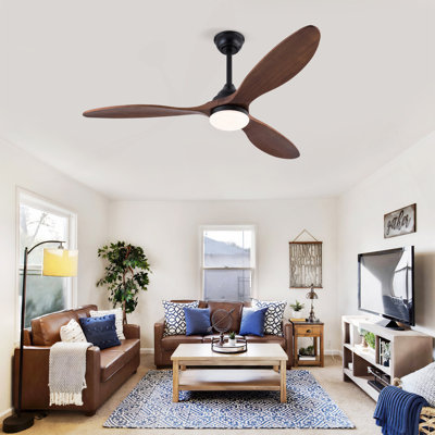 52 Inch Indoor Black Ceiling Fans With Lights, Dimmable LED, 3 Solid Wood Blades, Ceiling Fan With Remote Control Reversible DC Motor