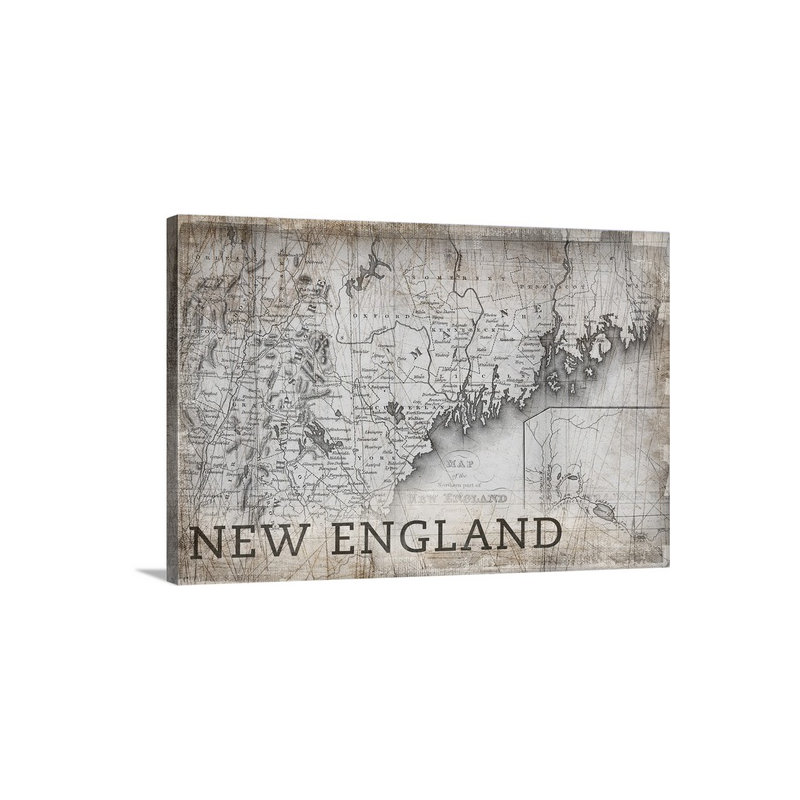 «New England Map» par Bellinda, impression, H 20 po x l 30 po x P 1,5 po, Toile