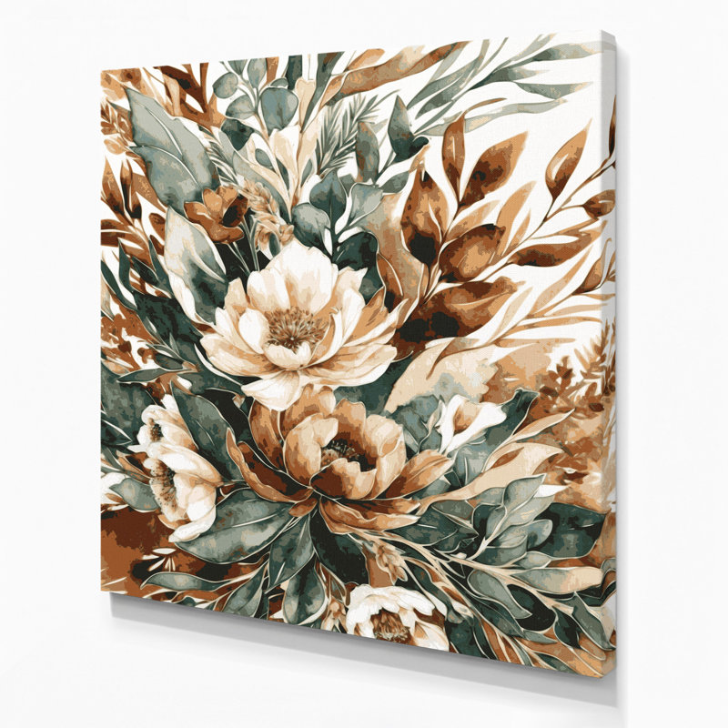 "Watercolor Floral 84", art mural sur toile grise, H 16 po x l 16 po