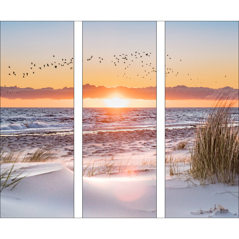 Beach At Sunset I - 3 Piece No Frame Print on Canvas