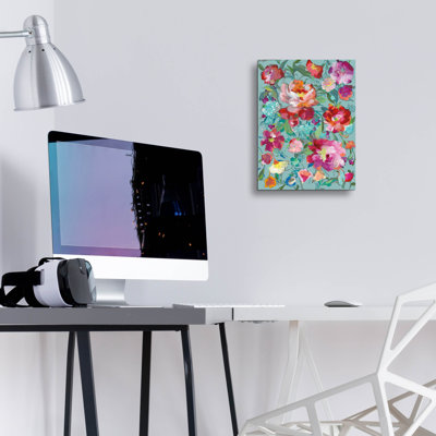 'Bright Floral Medley C Turquoise'  by Danhui Nai Acrylic Glass Wall Art
