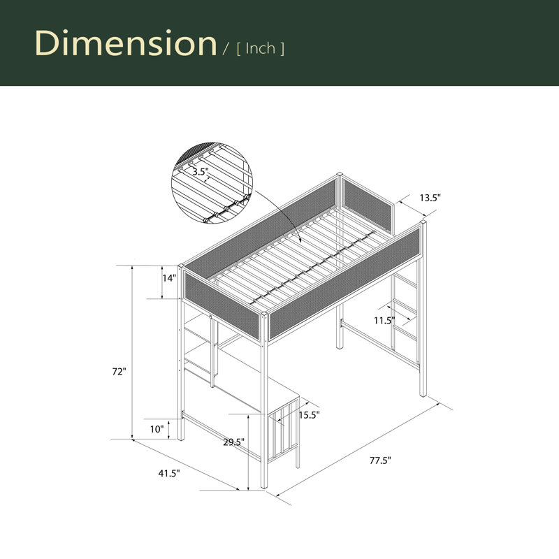 Loft Bed With Desk & Shelves, Twin