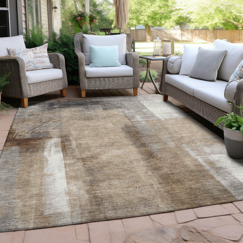 Tapis beige d'intérieur / extérieur lavable à la machine, Rectangle 10 pi x 14 pi