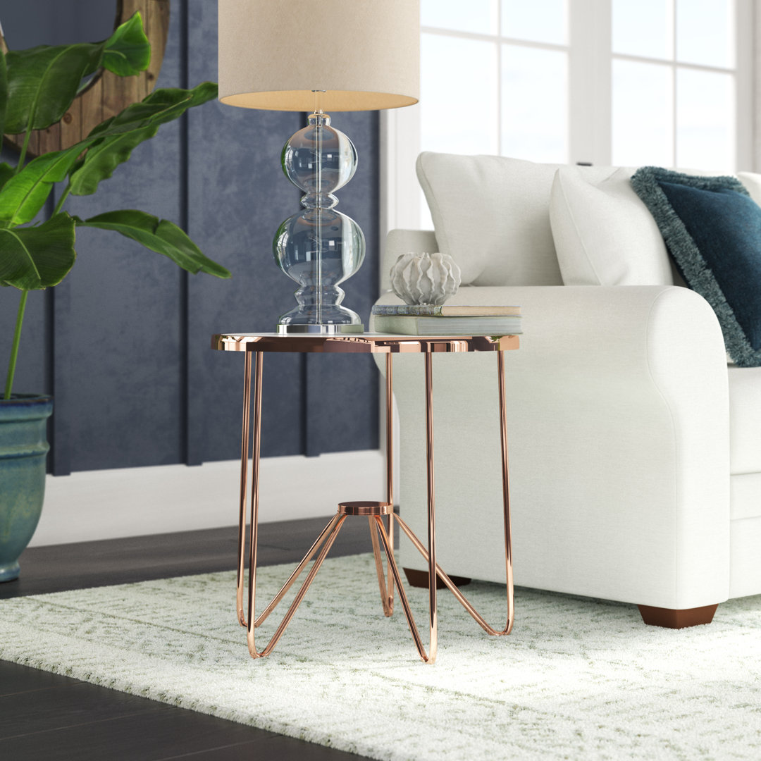 Nashville Contemporary 22"Dia Round Cross Legs End Table in Rose Gold and Glass Willa Arlo™ Interiors 