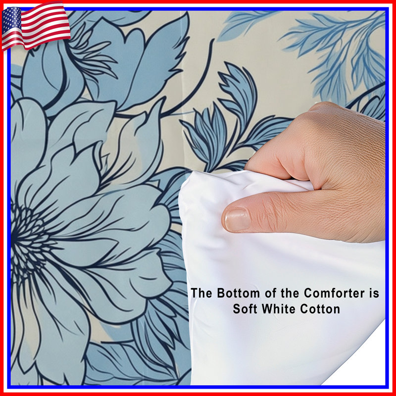 Blue Floral Illustration Comforter, King