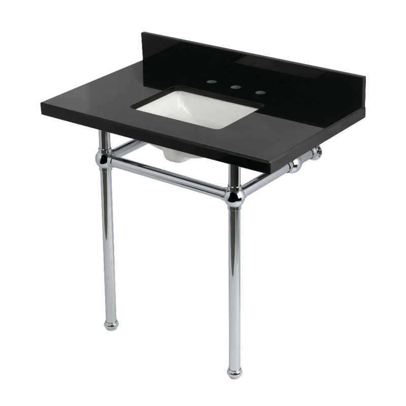 Kingston Brass Templeton 36-Inch Black Granite Console Sink with Brass Legs (8-Inch, 3-Hole), Black Granite/Polished Chrome