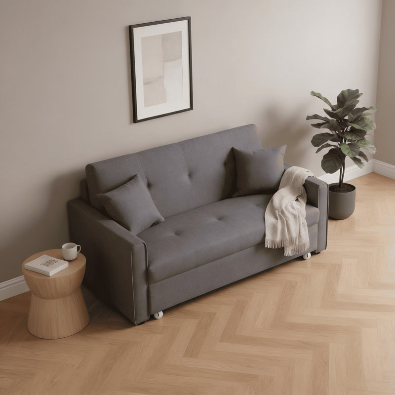 Nyrell 2 Seater Extra Wide Fabric Sofa Bed, Grey Linen