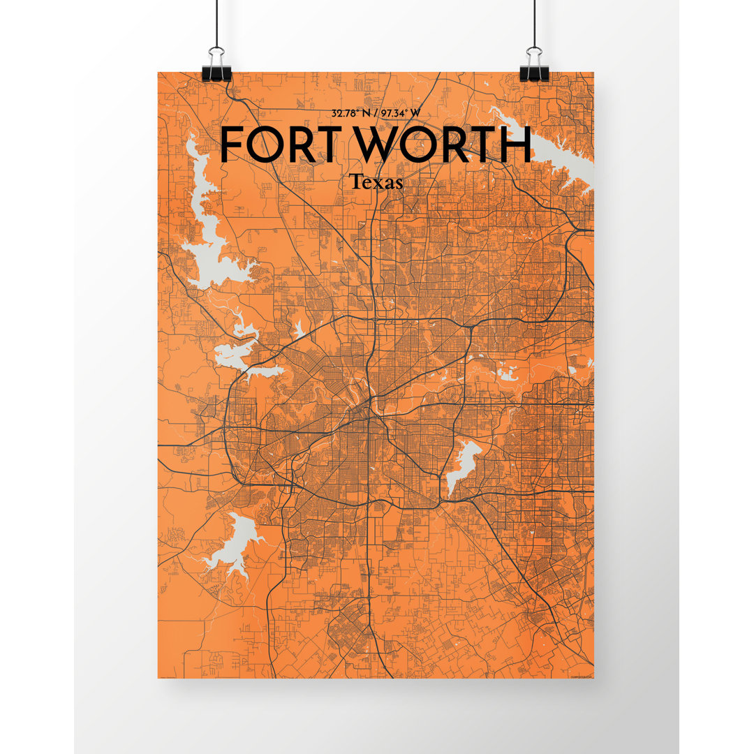 Fort Worth City Map - No Frame Print
