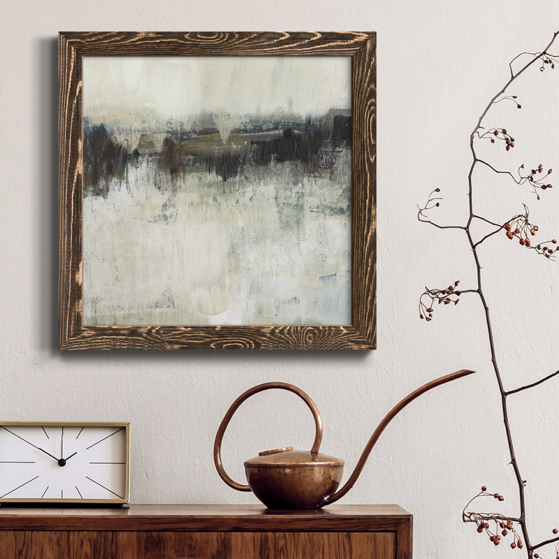 «Neutral Horizon Line I», toile encadrée de qualité supérieure - prête à être accrochée, Encadré de bois de noyer