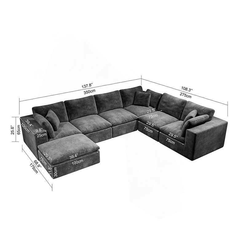 Canapé modulaire 137,8 * 108,3 po, canapé rembourré compressé