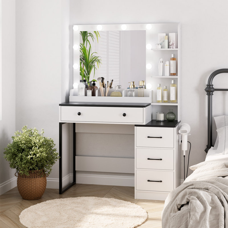 Makeup Vanity Desk With Lighted HD Mirror And Large Storage Drawers