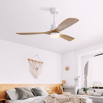 Ventilateur de plafond 52 pouces avec moteur à courant continu réversible à 3 vitesses et 3 lumières à DEL à intensité variable pour la chambre à coucher