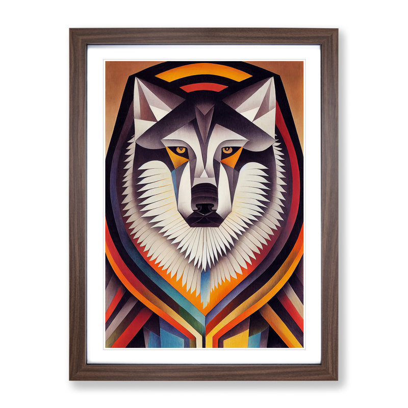 Wolf In Abstract No.1 - Wall Art, 66cm H x 48cm W, Walnut Framed Paper, White