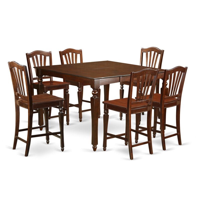 5 Piece Counter Height Pub Set Includes a Square Dining Table with Butterfly Leaf and 4 Dining Room Chairs, Mahogany