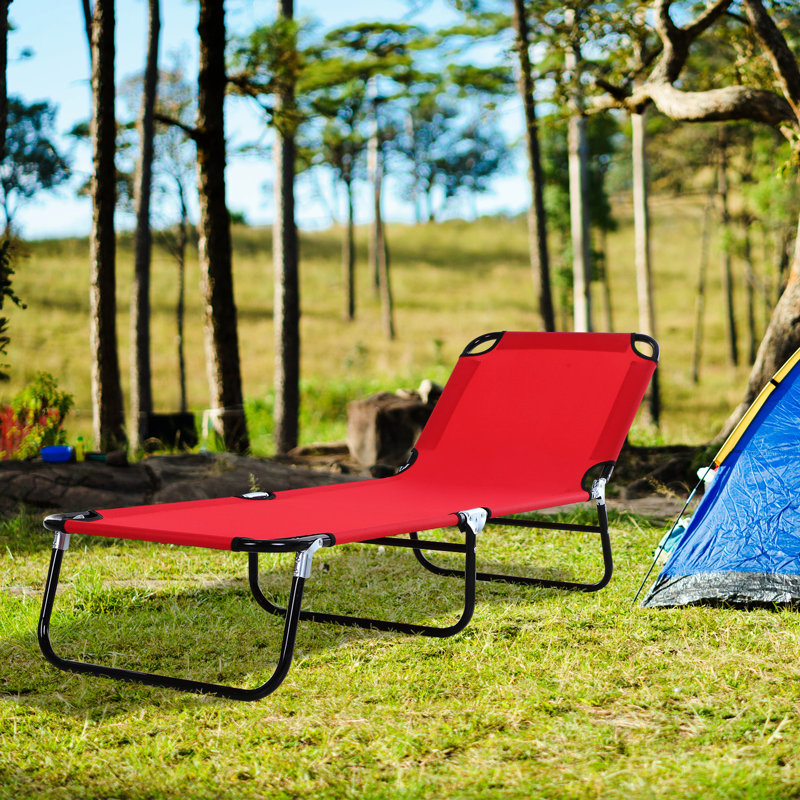 Red Outdoor Chaise Lounge By - 5 Reclining, Folding, Steel Frame For Sunbathing In Yard And Beach 5-Level Foldable, Sun Tanning Patio