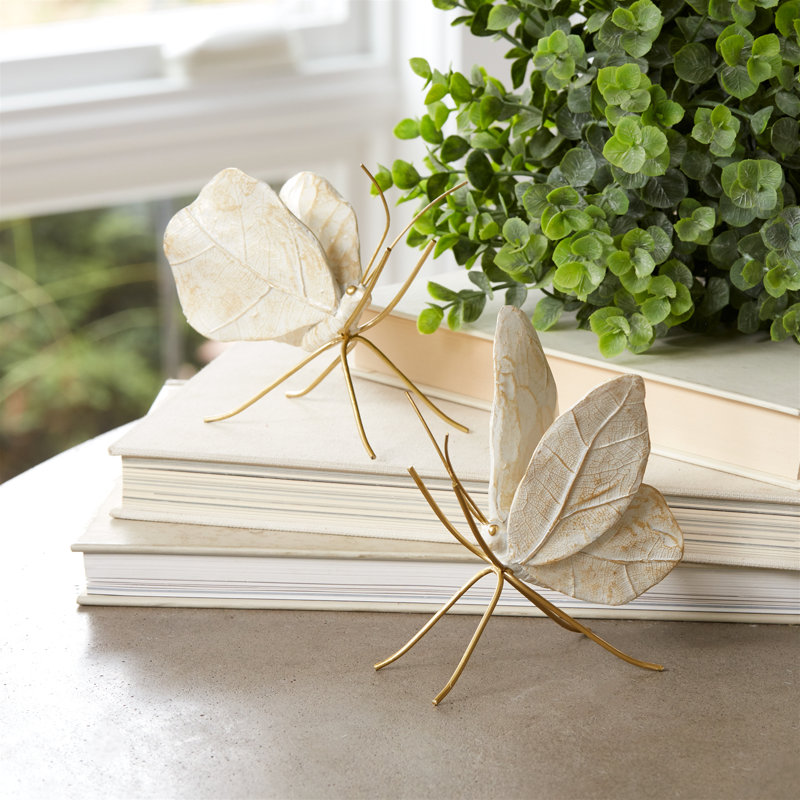 Leaf Butterfly Shelf Sitter (Set of 2), White