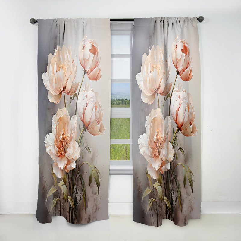 Trenholm Beige Tulip Quiet Stand - Tulips Curtain - Velvet Room Darkening - 1 Panel, 52" W x 120" L