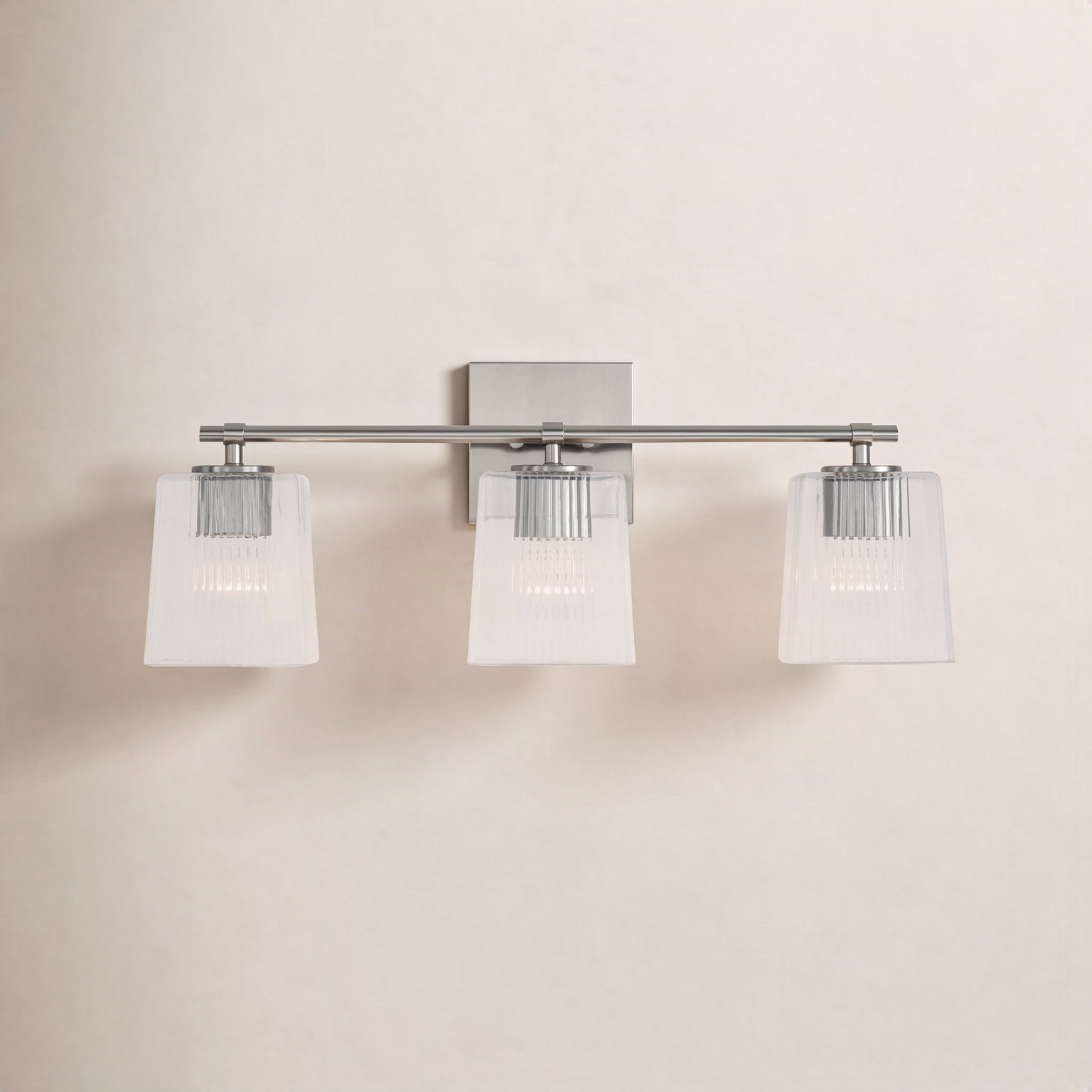 Kayda 3 Light Ribbed Dimmable Vanity Light, Brushed Nickel