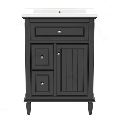 Meuble-lavabo de salle de bain avec tiroir rabattable, 2 tiroirs standard et tablette réglable